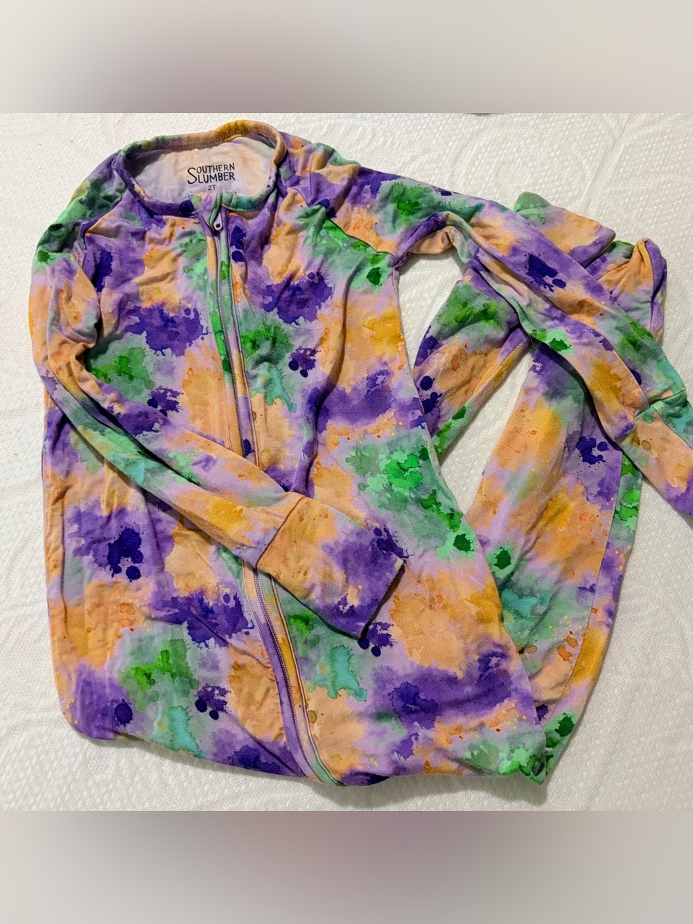 Kids' Purple, Green & Gold Tie-Dye Footed One-Piece